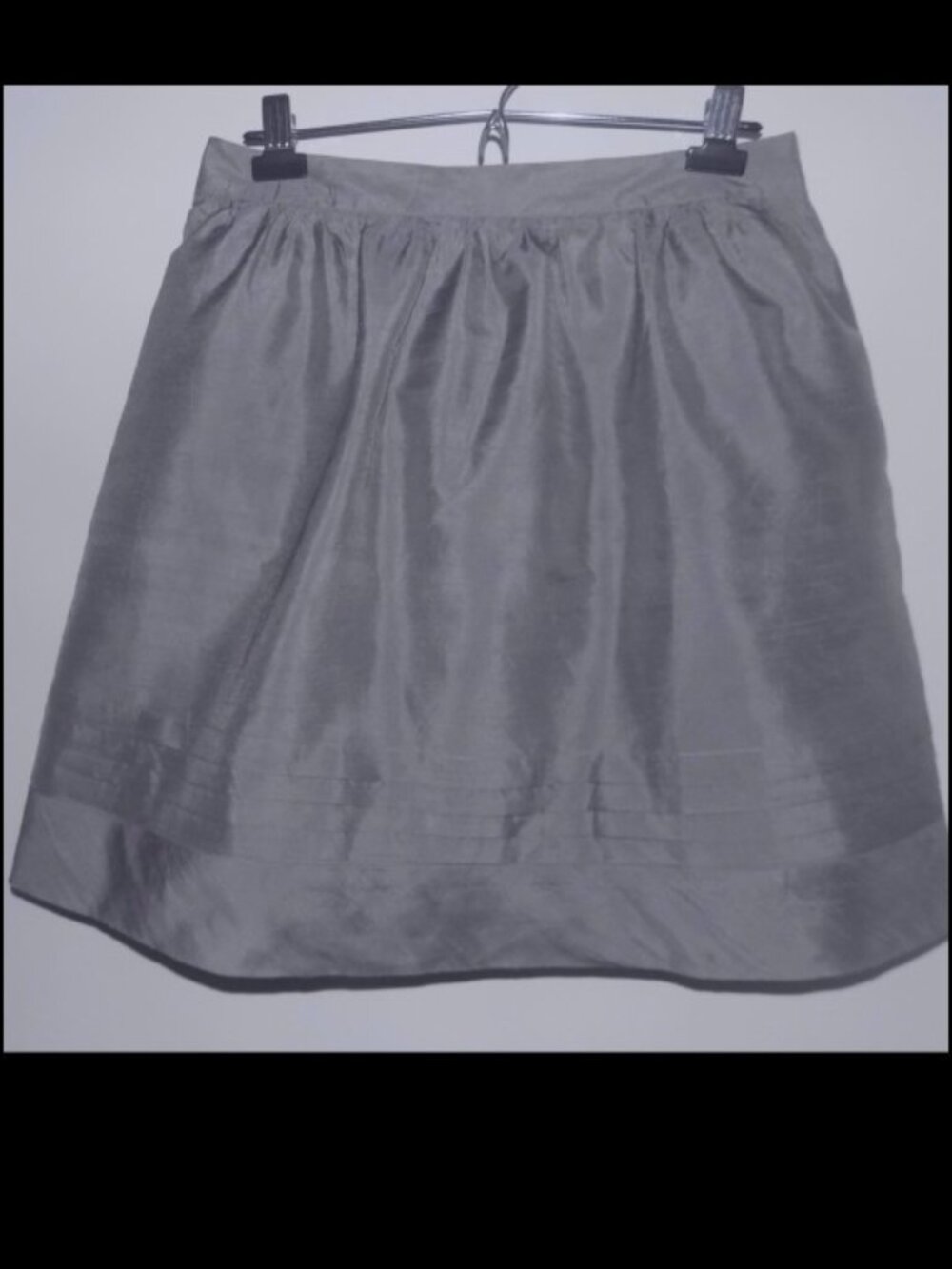 Short taffeta skirt 10 Shiny Pewter Silk bl Full Gray Metallic Lined Mini Trulli